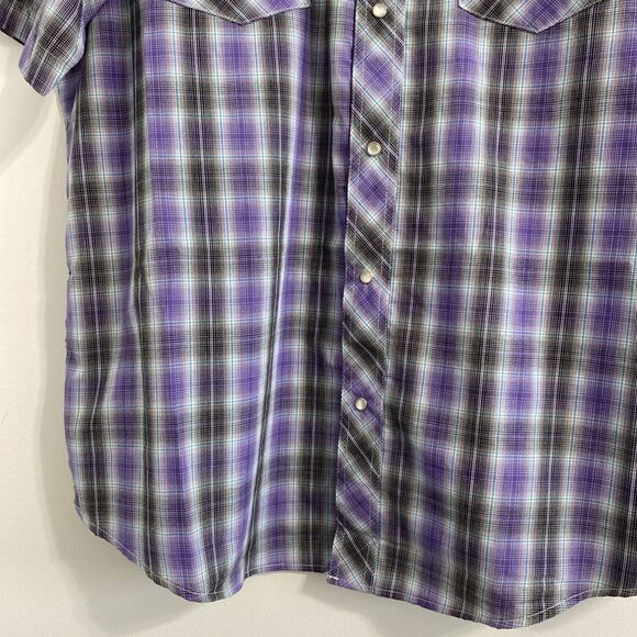 Wrangler Western Shirt Mens XL Purple Black White Blue Plaid Snap Button Front - Picture 4 of 13